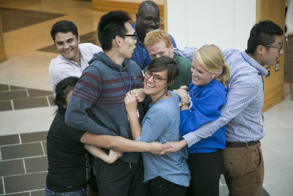 Duke Health Sector Management students take part in team-building exercises during the program's "bootcamp" at the Fuqua School of Business.