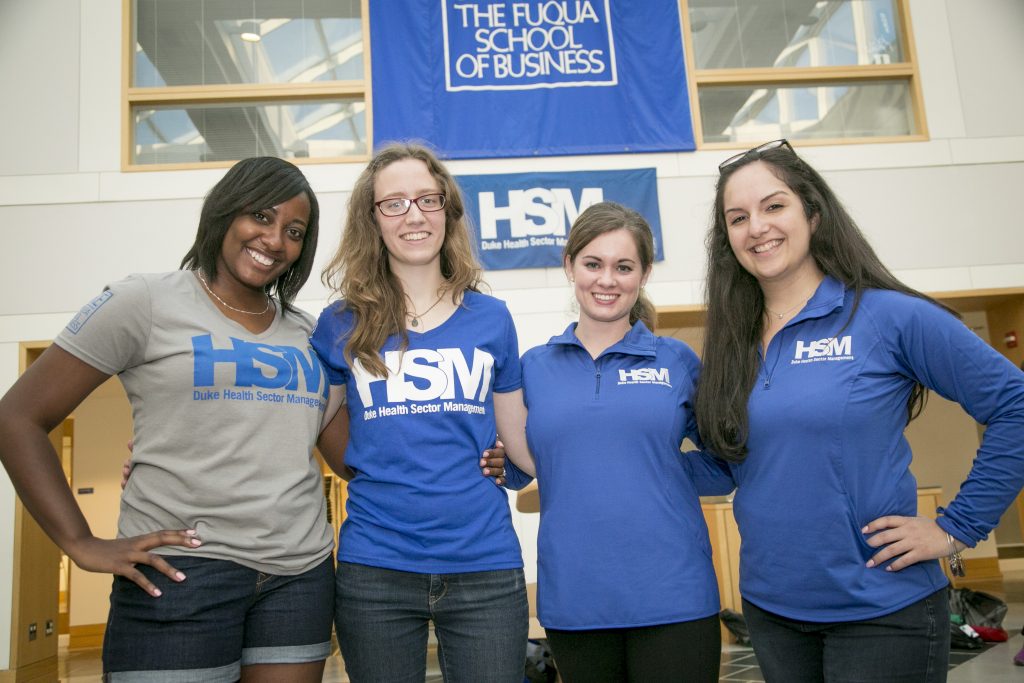 Duke Health Sector Management students take part in team-building exercises during the program's "bootcamp" at the Fuqua School of Business.